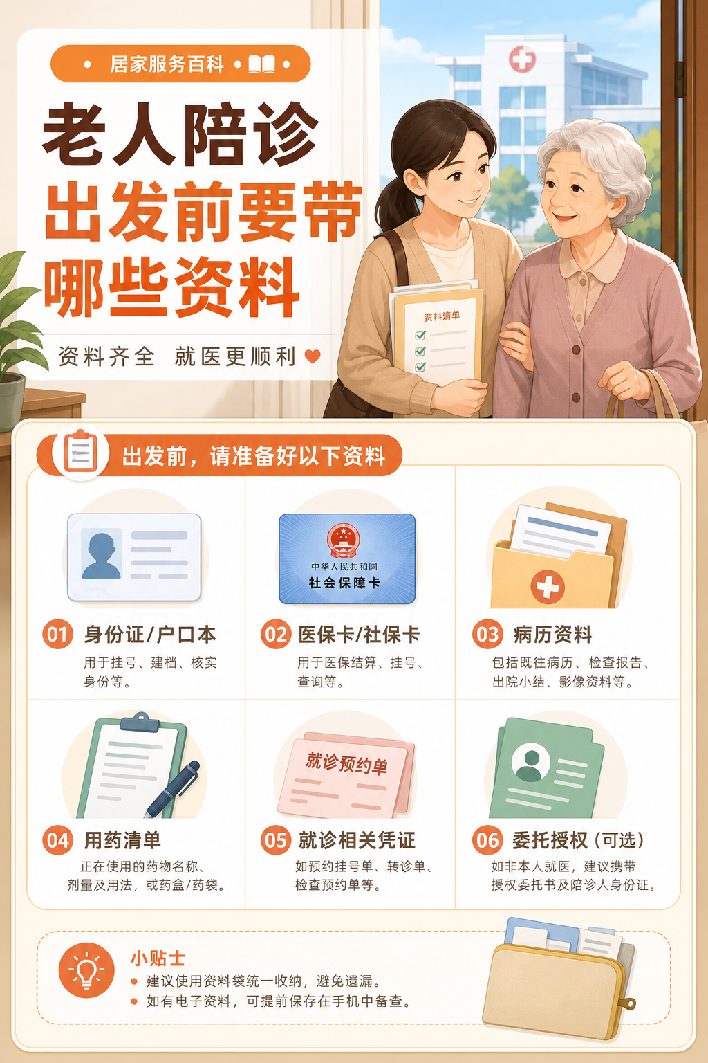 老人陪诊出发前要带哪些资料