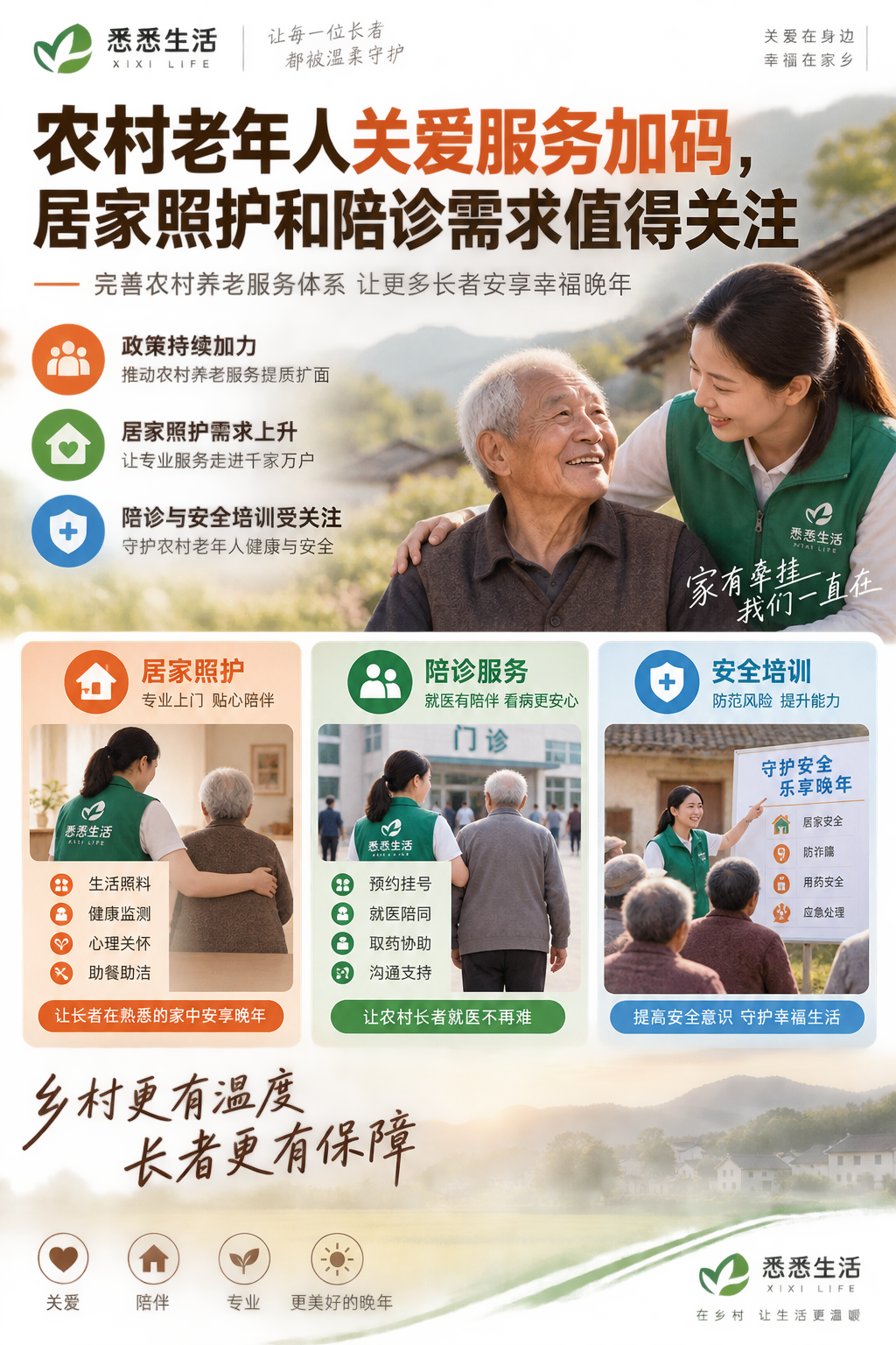 农村老年人关爱服务加码，居家照护和陪诊需求值得关注