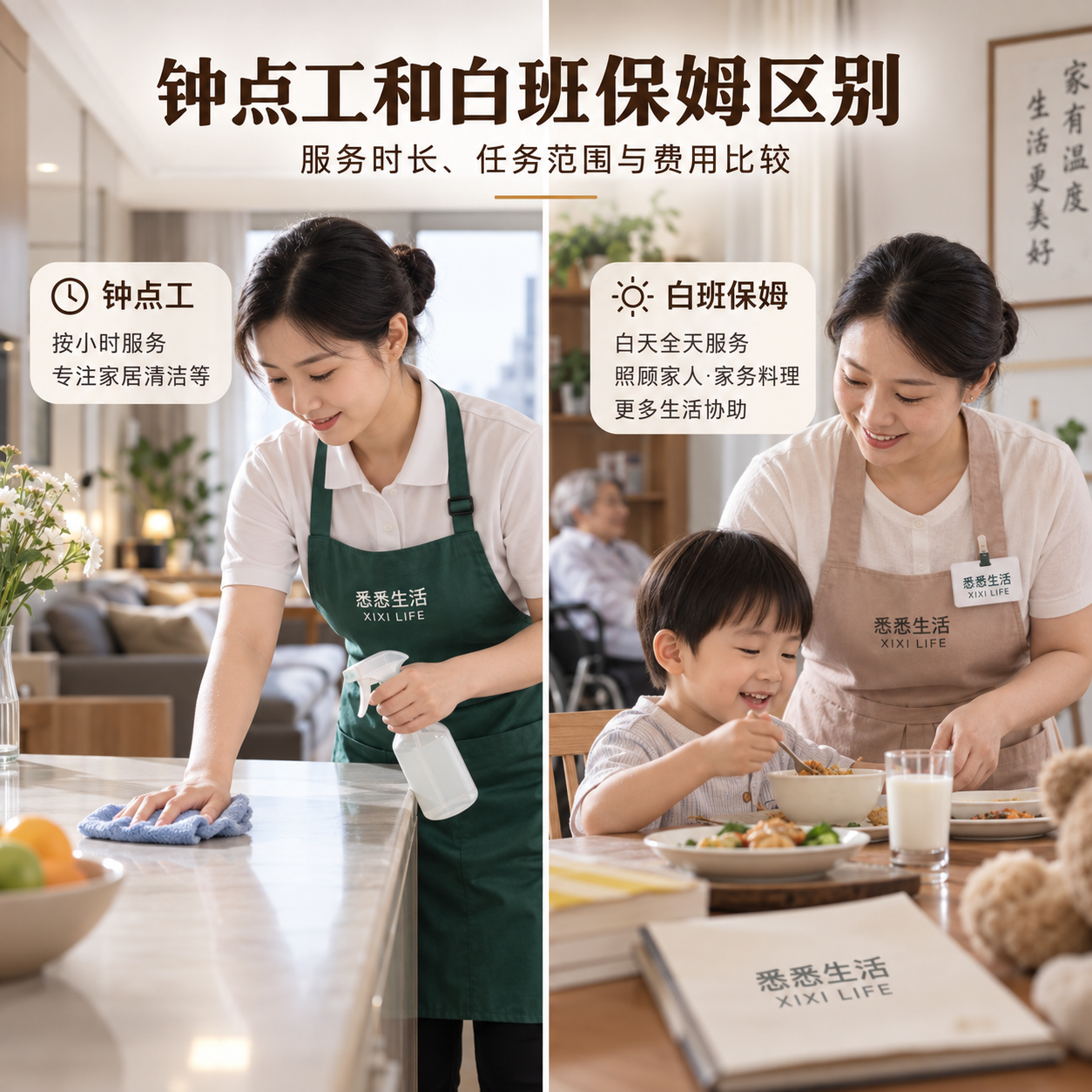 钟点工和白班保姆区别：服务时长、任务范围与费用比较