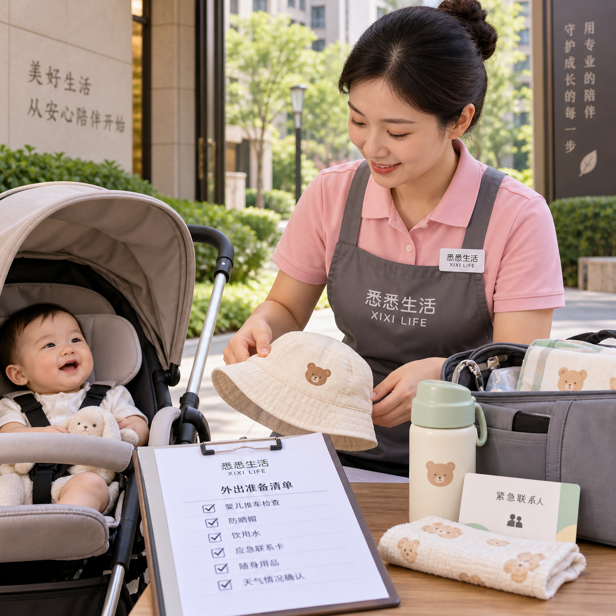 育儿嫂带娃外出：推车安全、天气准备和应急联系