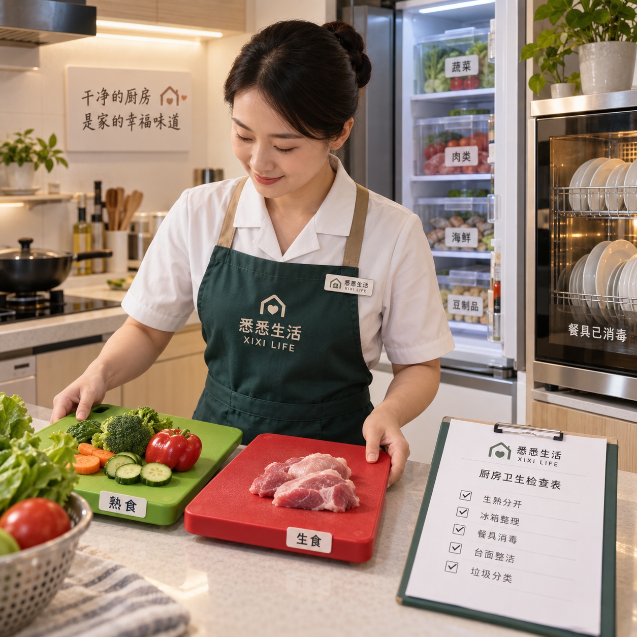 保姆厨房卫生标准：生熟分开、冰箱整理和餐具消毒