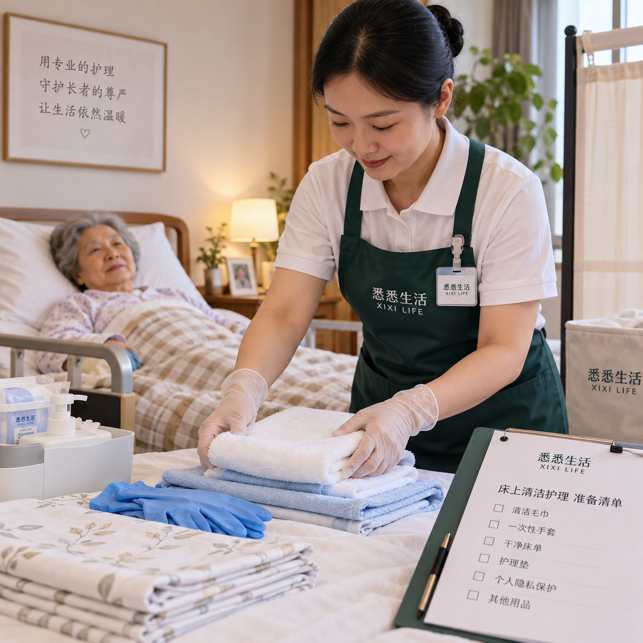 失能老人床上清洁护理：用品准备与隐私保护