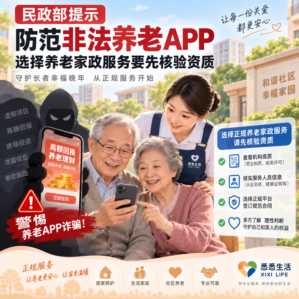 民政部提示防范非法养老APP，选择养老家政服务要先核验资质