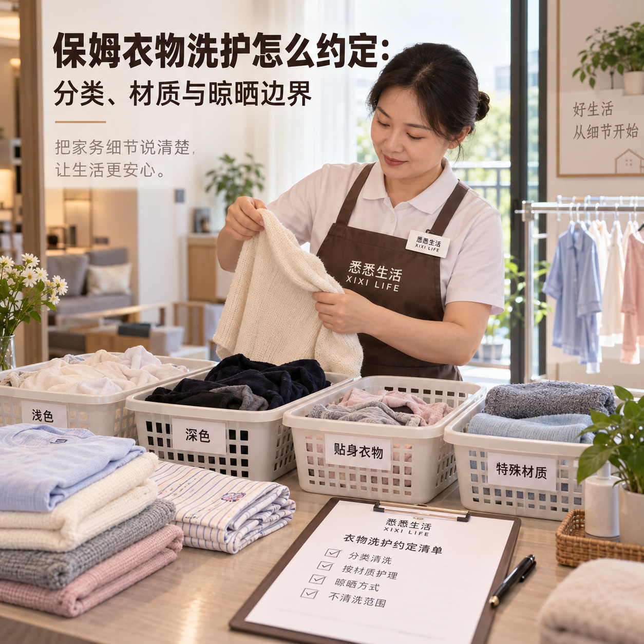 保姆衣物洗护怎么约定：分类、材质与晾晒边界
