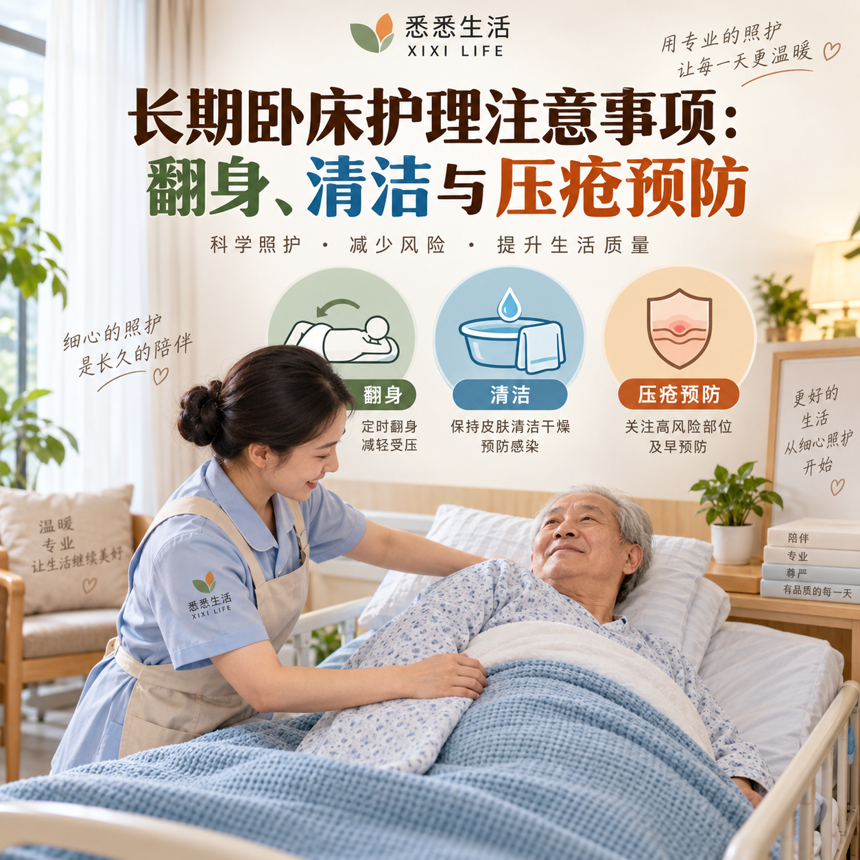 长期卧床护理注意事项：翻身、清洁与压疮预防