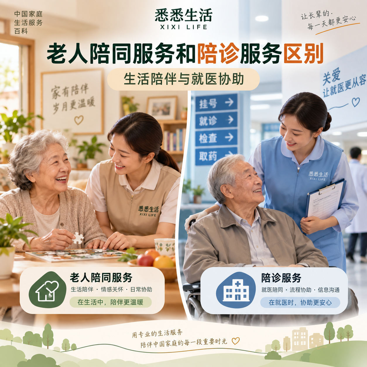 老人陪同服务和陪诊服务区别：生活陪伴与就医协助