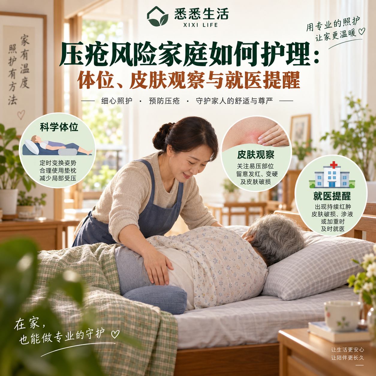 压疮风险家庭如何护理：体位、皮肤观察与就医提醒