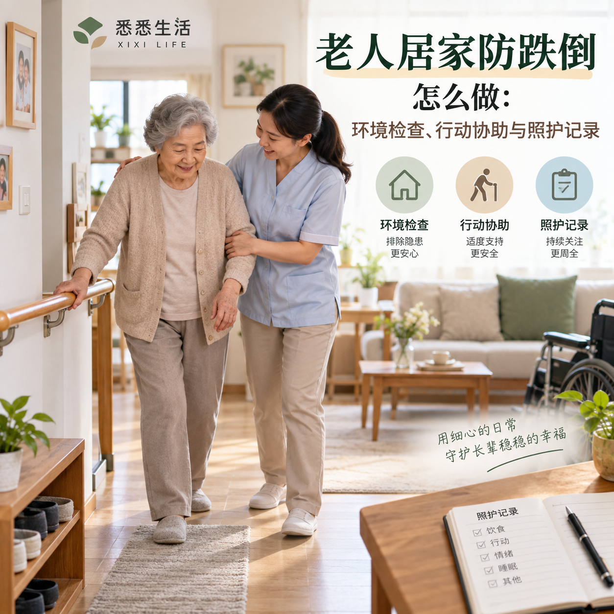 老人居家防跌倒怎么做：环境检查、行动协助与照护记录