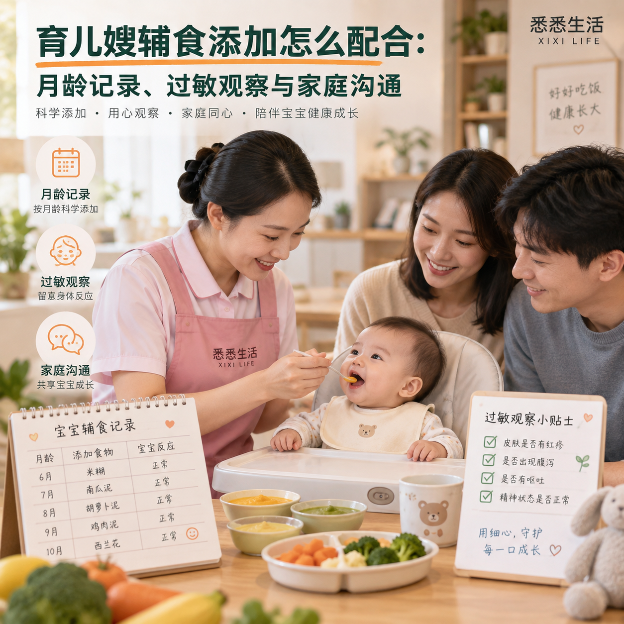 育儿嫂辅食添加怎么配合：月龄记录、过敏观察与家庭沟通