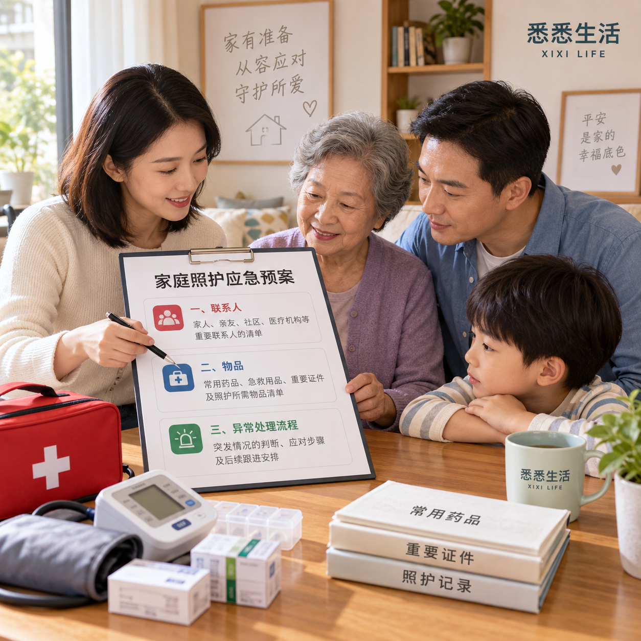家庭照护应急预案怎么写：联系人、物品与异常处理流程