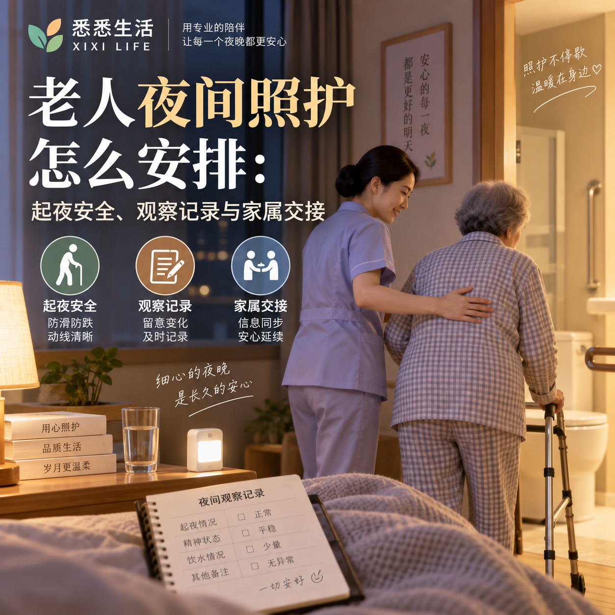 老人夜间照护怎么安排：起夜安全、观察记录与家属交接