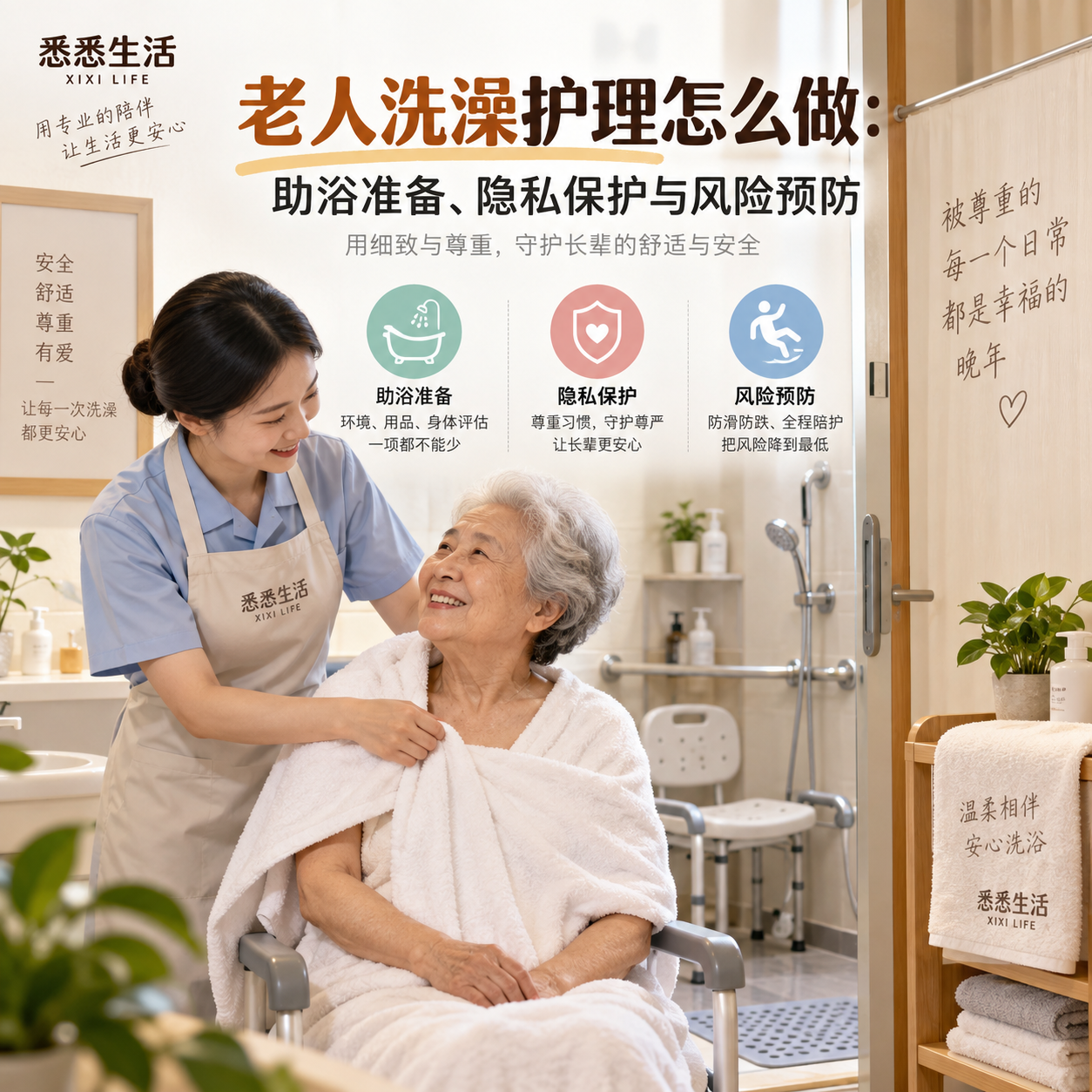 老人洗澡护理怎么做：助浴准备、隐私保护与风险预防