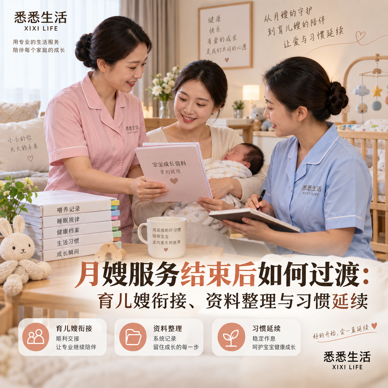 月嫂服务结束后如何过渡：育儿嫂衔接、资料整理与习惯延续