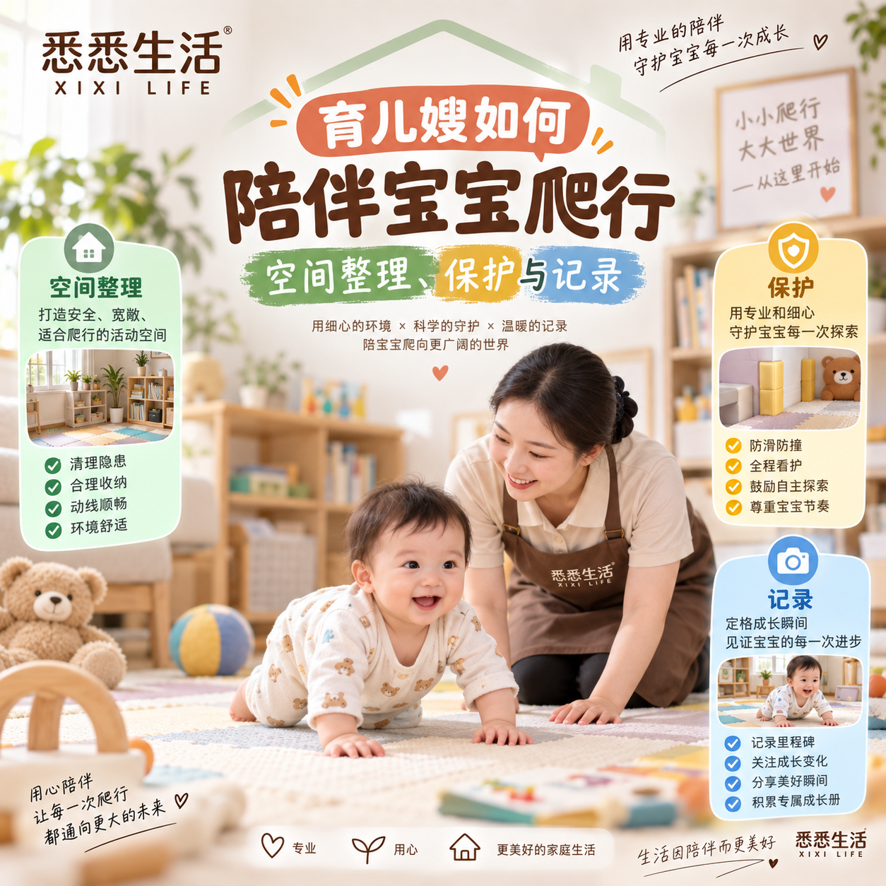 育儿嫂如何陪伴宝宝爬行：空间整理、保护与记录