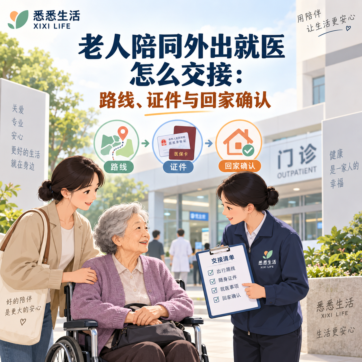 老人陪同外出就医怎么交接：路线、证件与回家确认