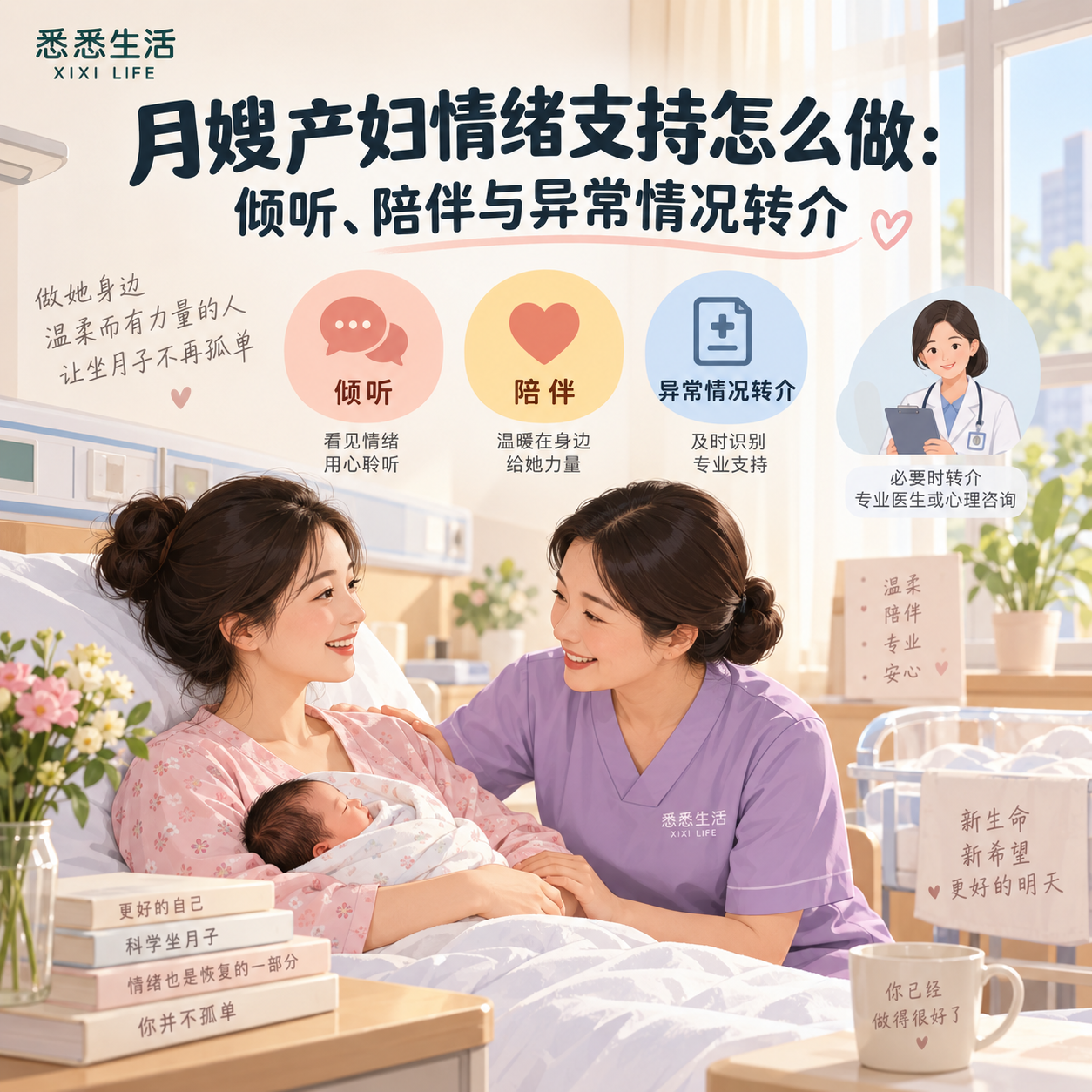 月嫂产妇情绪支持怎么做：倾听、陪伴与异常情况转介