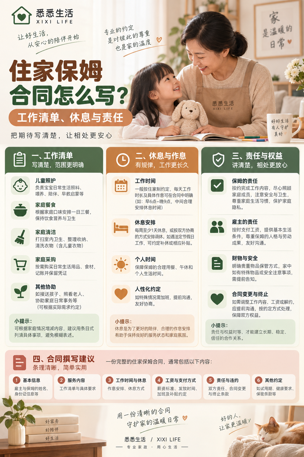 住家保姆合同怎么写：工作清单、休息与责任