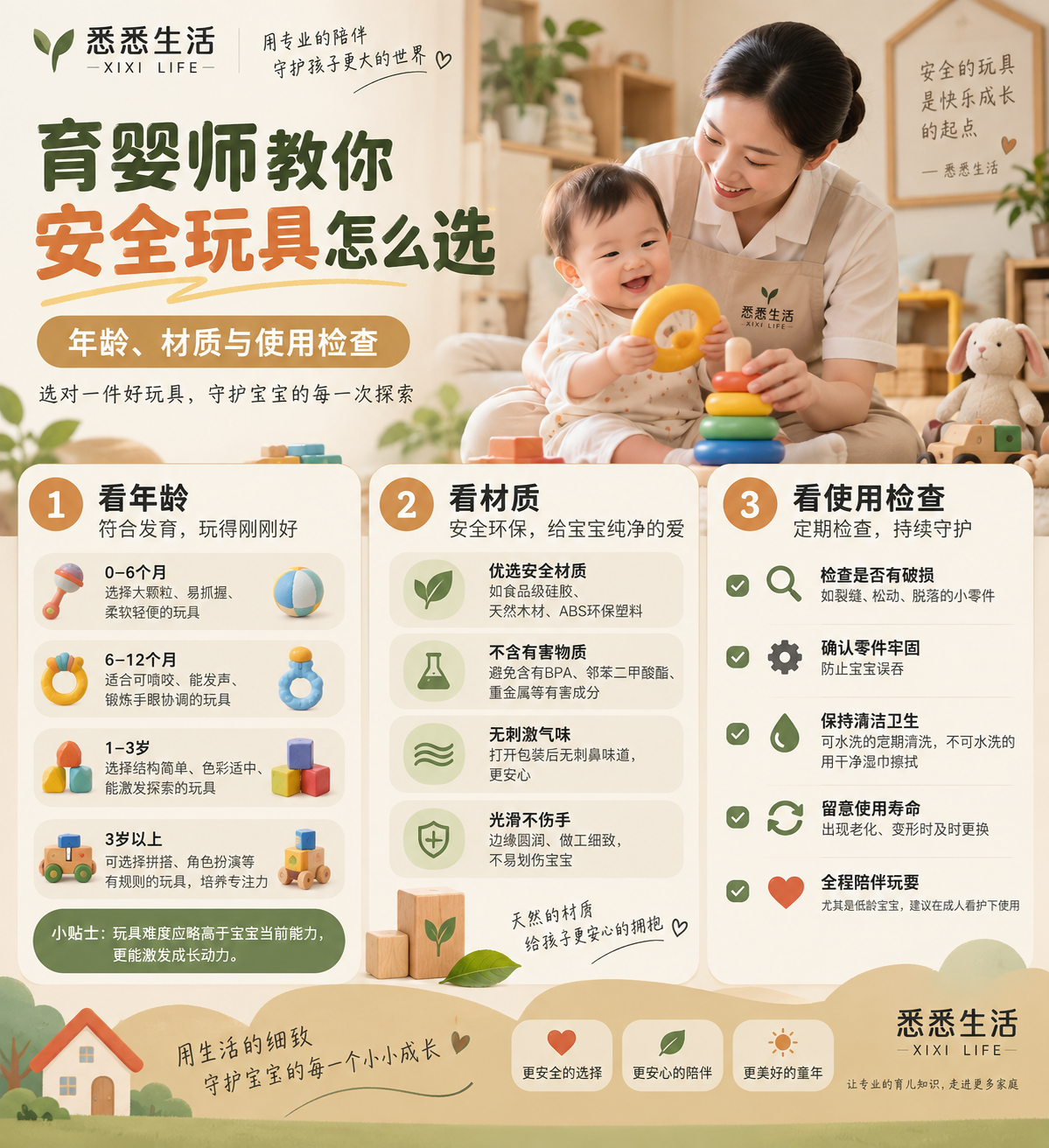 育婴师安全玩具怎么选：年龄、材质与使用检查