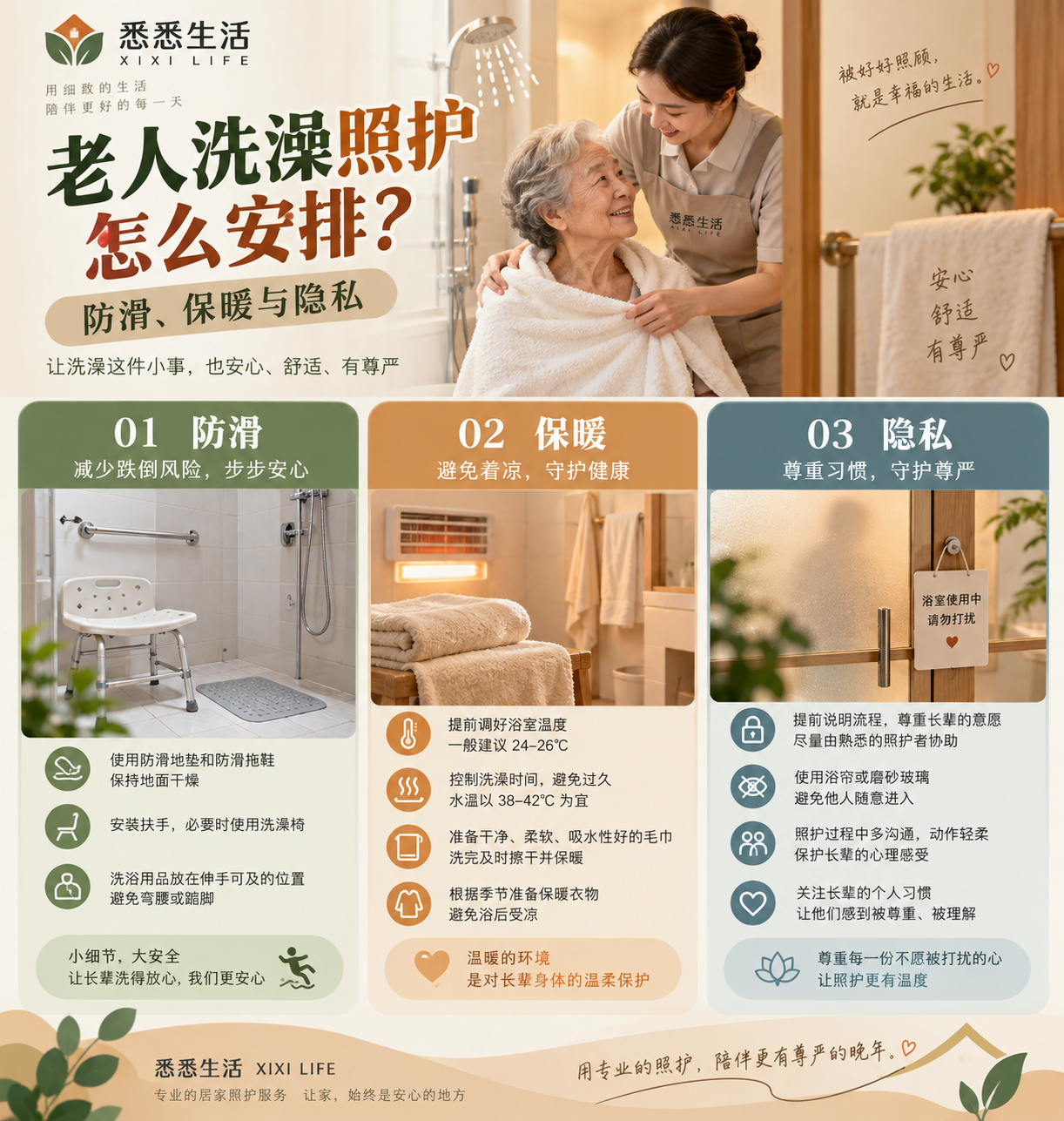 老人洗澡照护怎么安排：防滑、保暖与隐私