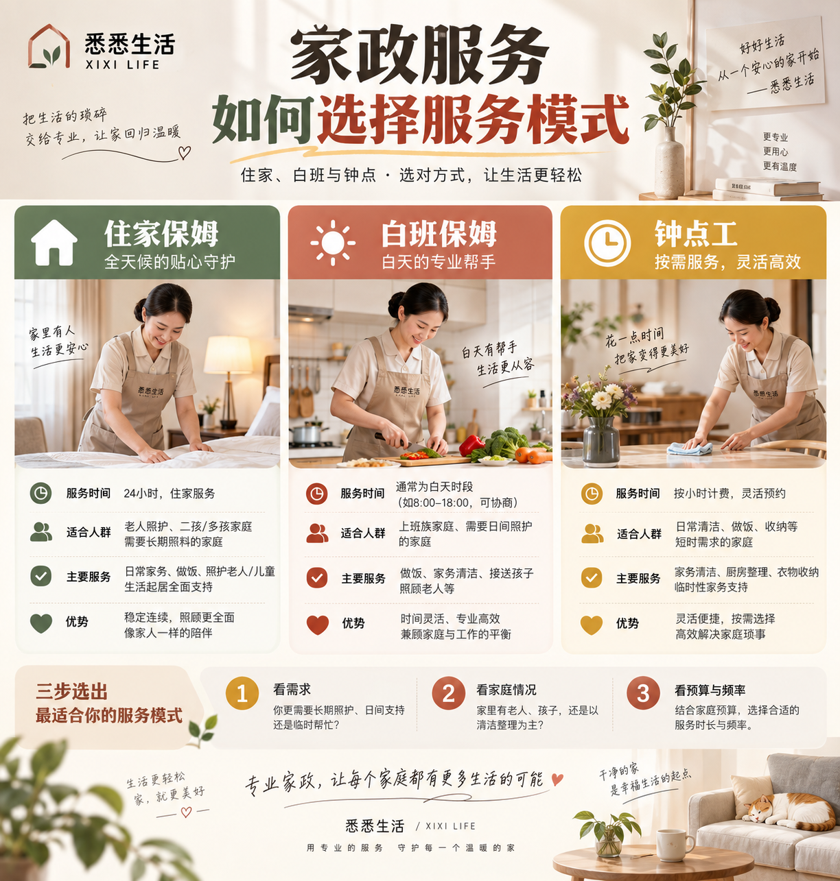 家政服务如何选择服务模式：住家、白班与钟点