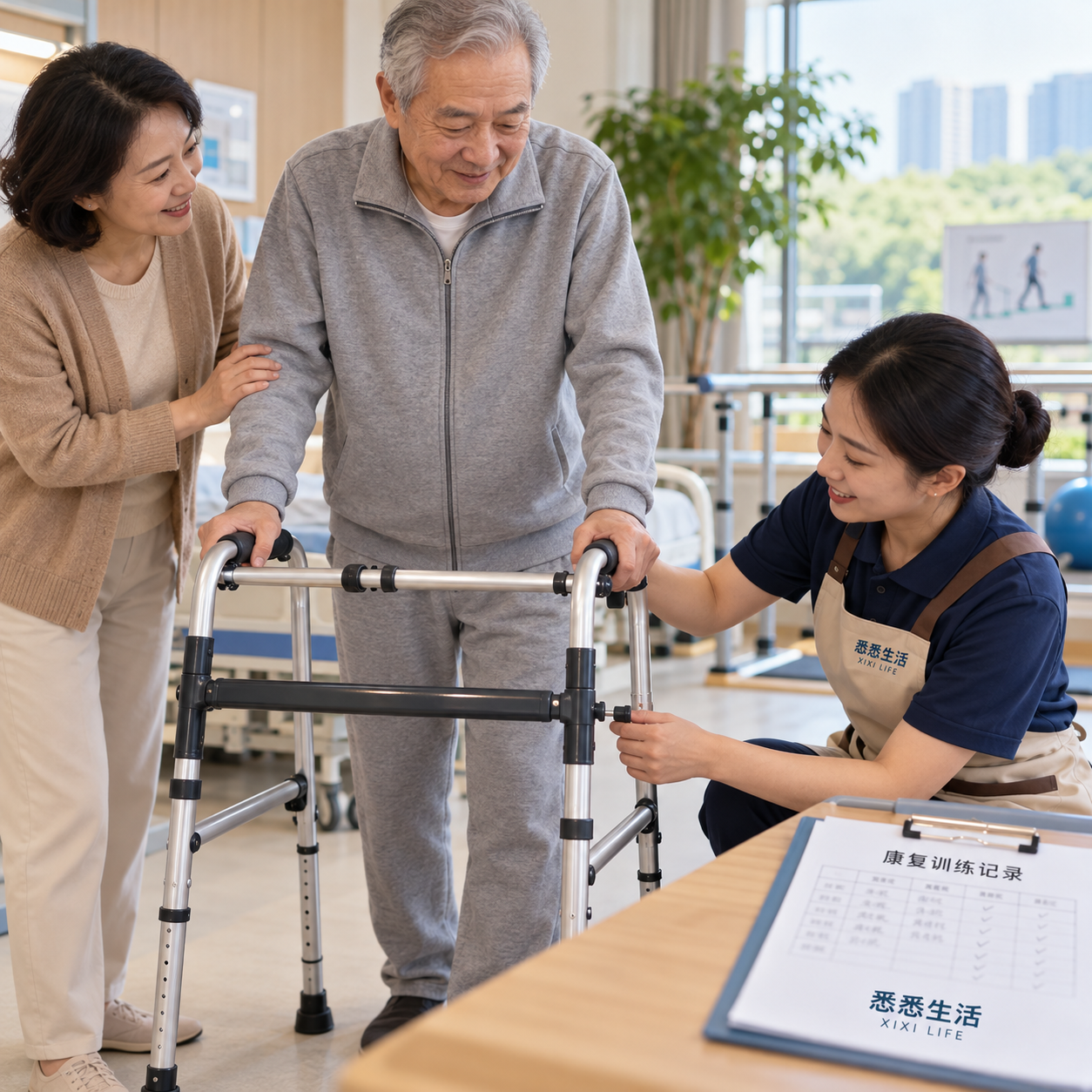 康复护理步行器怎么用：高度调整、陪同与训练记录