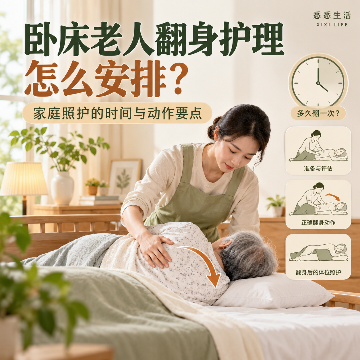 卧床老人翻身护理怎么安排？家庭照护的时间与动作要点