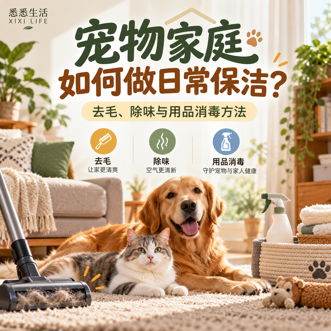宠物家庭如何做日常保洁？去毛、除味与用品消毒方法