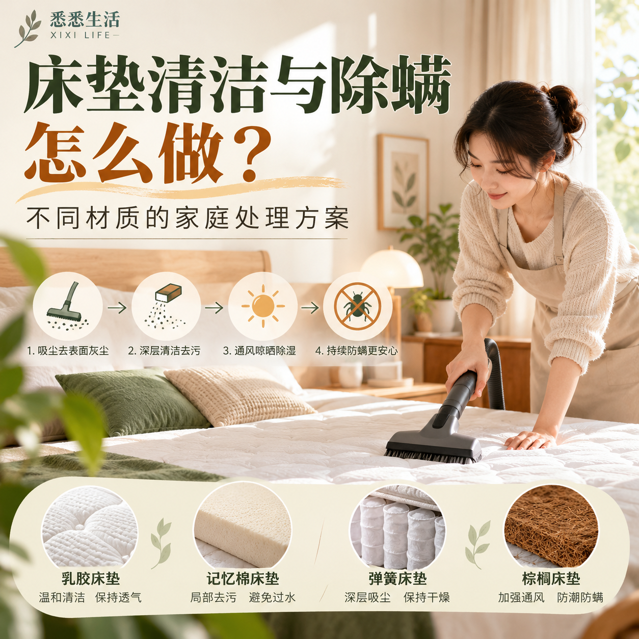床垫清洁与除螨怎么做？不同材质的家庭处理方案