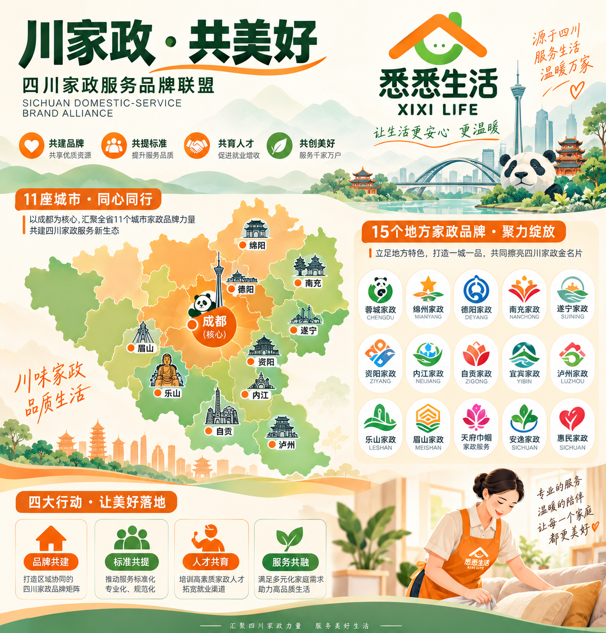 川妹子家政联盟落地成都：15个劳务品牌抱团，四川家政转向标准化输出