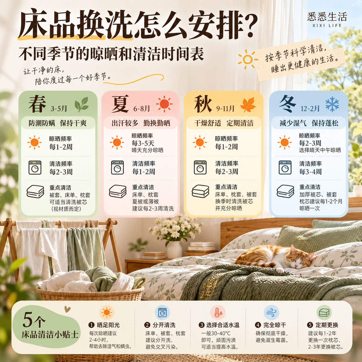 床品换洗怎么安排？不同季节的晾晒和清洁时间表