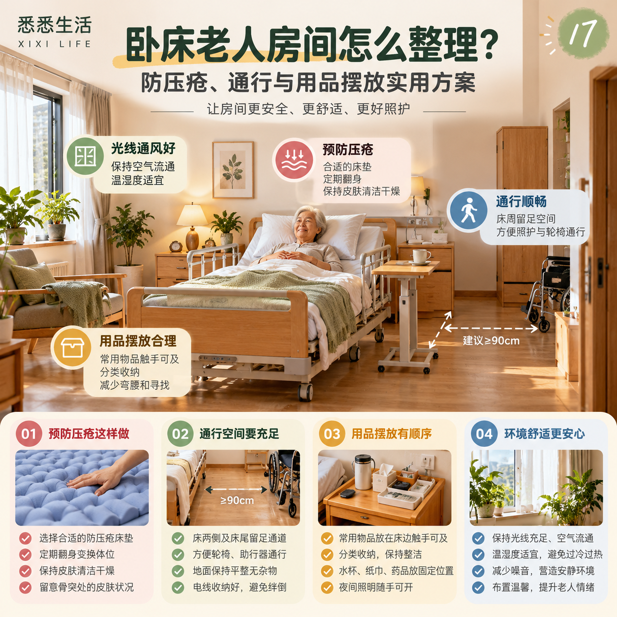 卧床老人房间怎么整理？防压疮、通行与用品摆放实用方案
