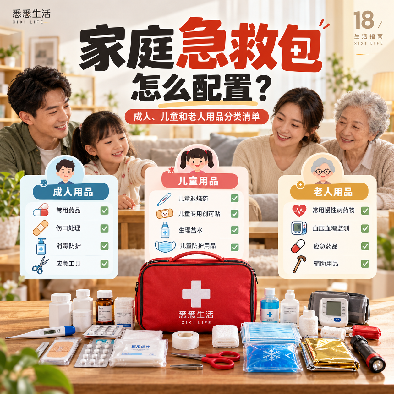 家庭急救包怎么配置？成人、儿童和老人用品分类清单