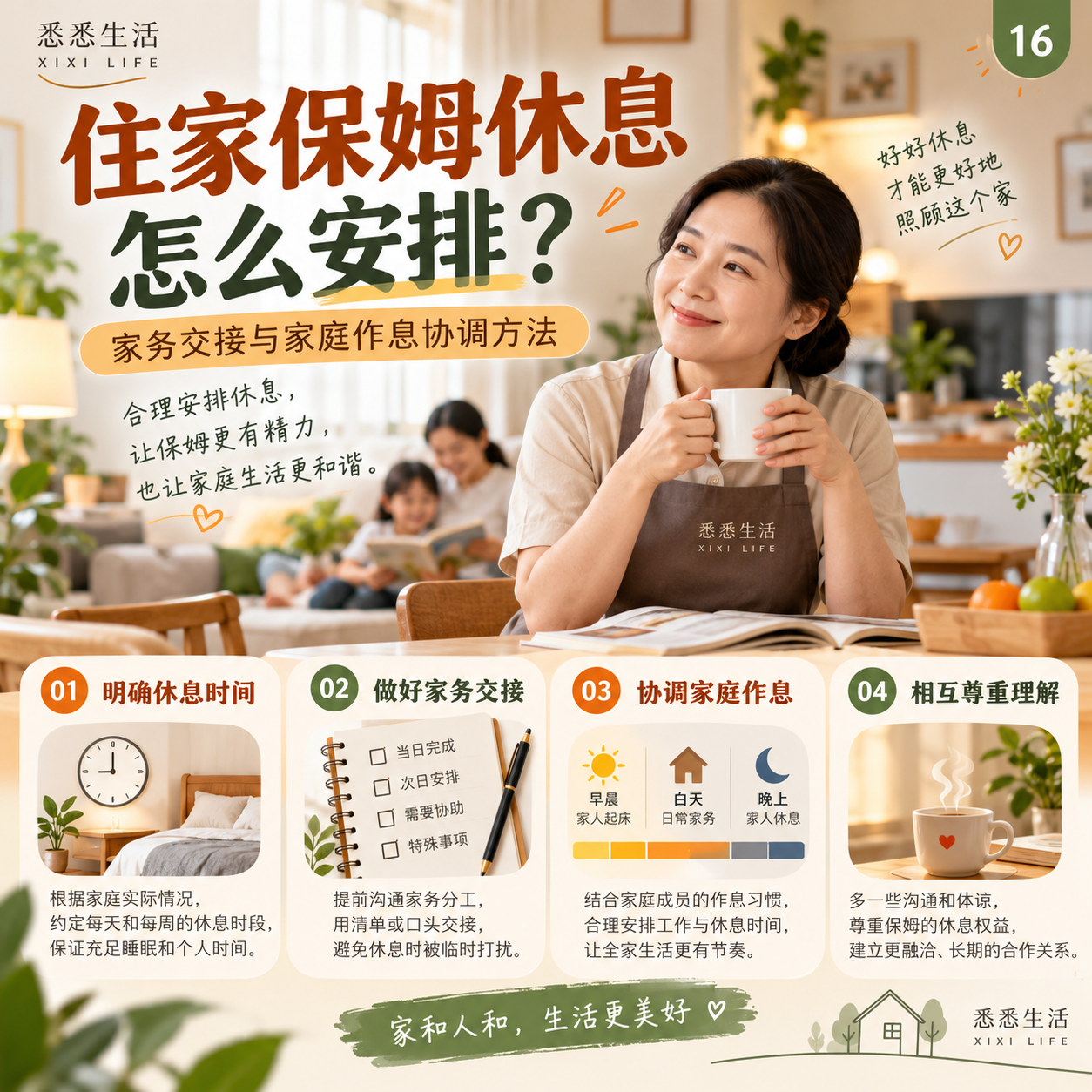 住家保姆休息怎么安排？家务交接与家庭作息协调方法