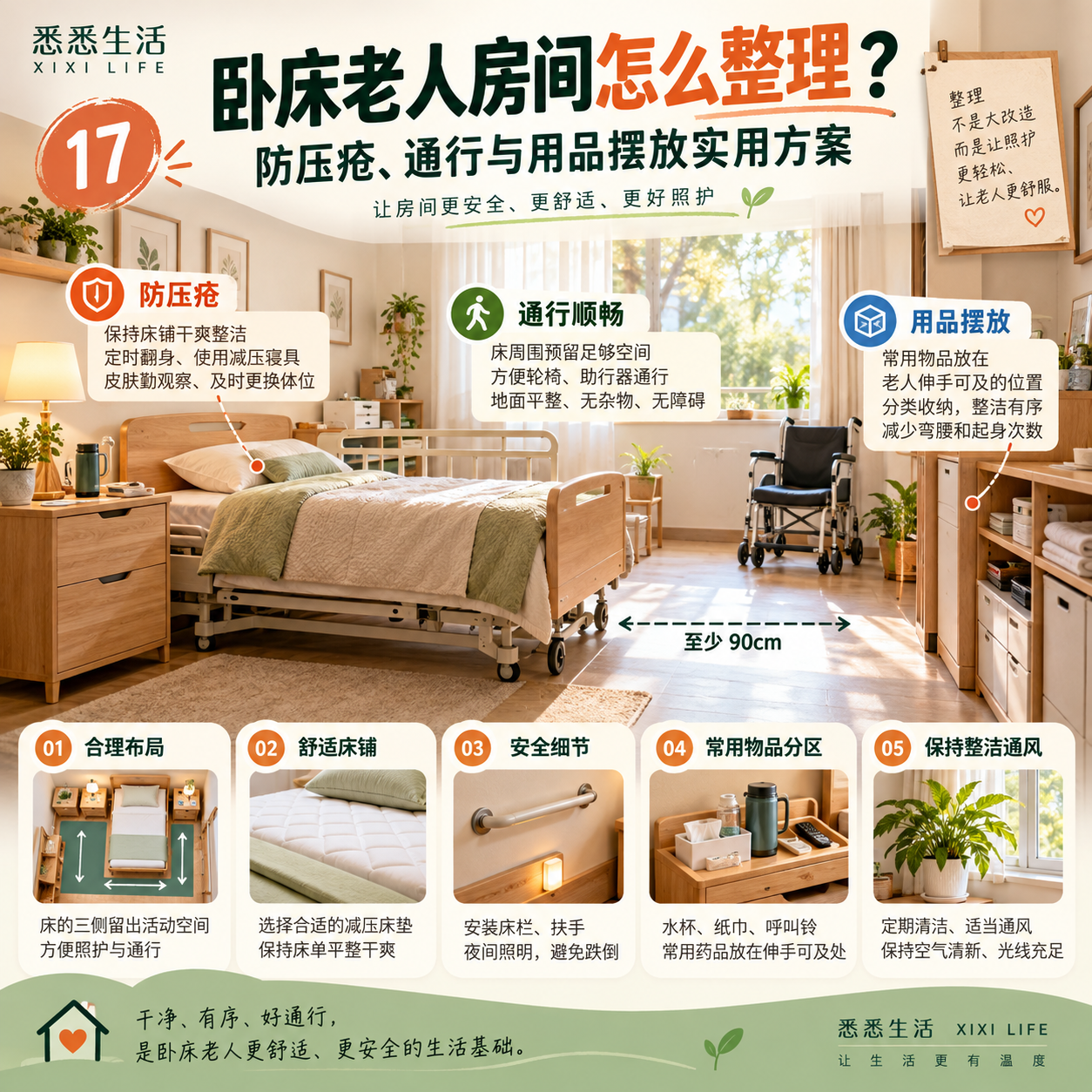 卧床老人房间怎么整理？防压疮、通行与用品摆放实用方案
