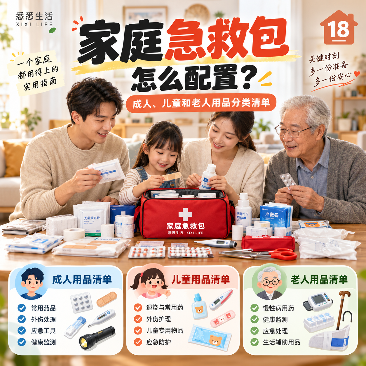家庭急救包怎么配置？成人、儿童和老人用品分类清单
