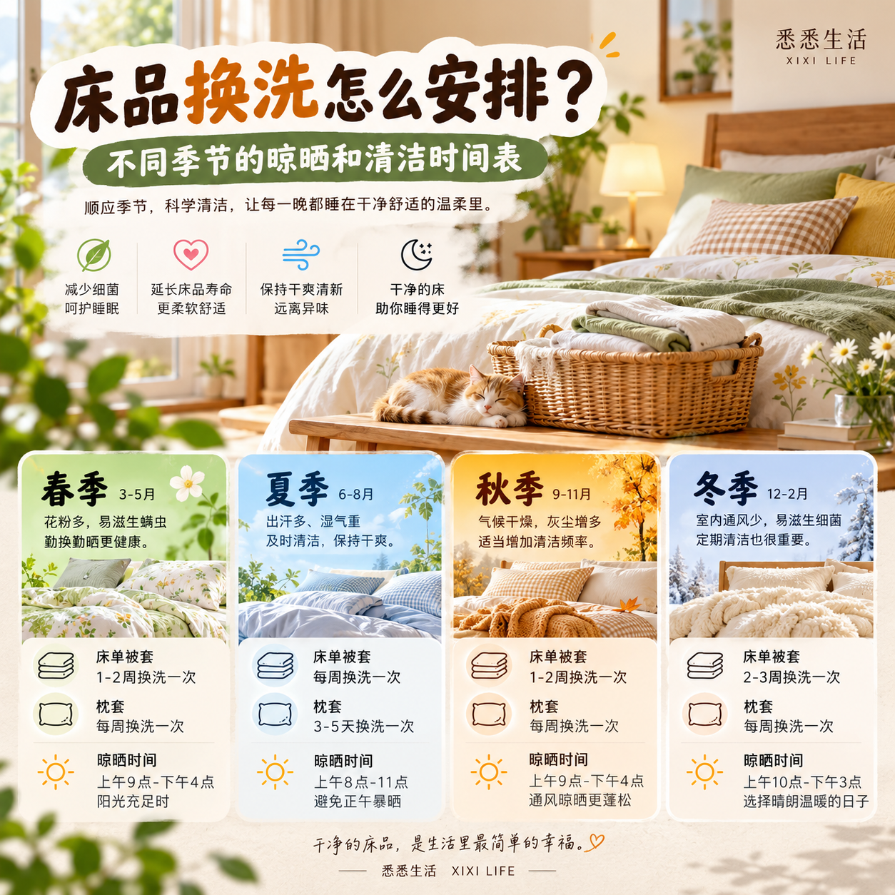 床品换洗怎么安排？不同季节的晾晒和清洁时间表