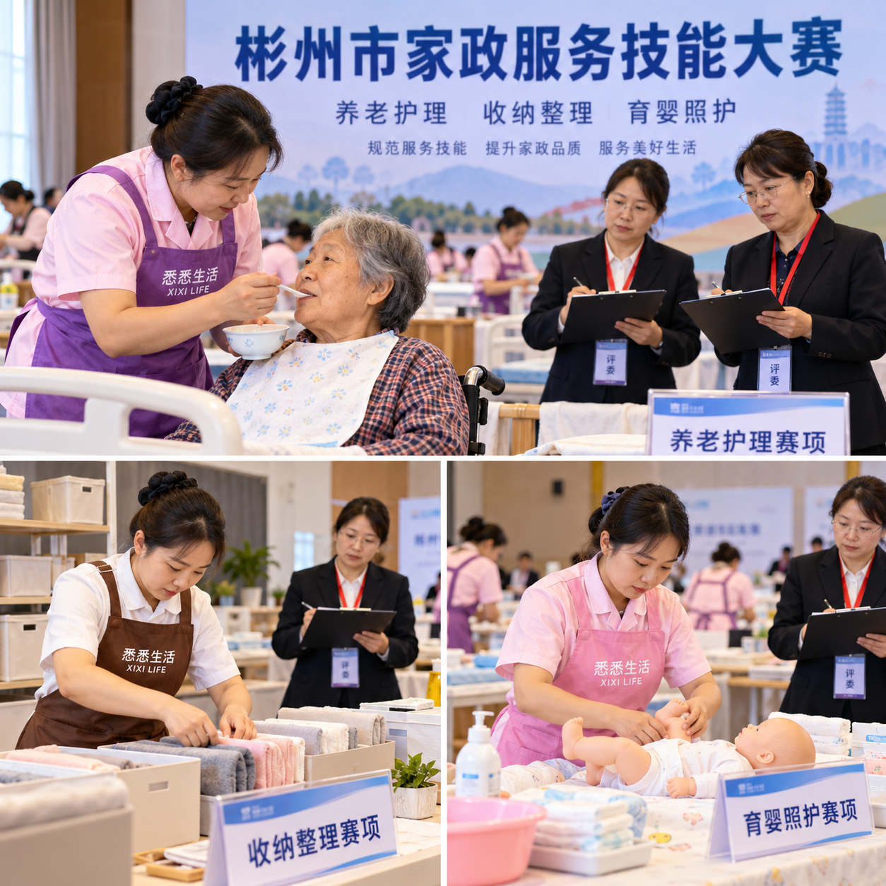 彬州家政技能大赛设置三赛项：养老护理、收纳、育婴怎样规范服务