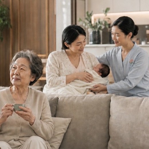 月嫂在成都家庭中协助产妇照料新生儿